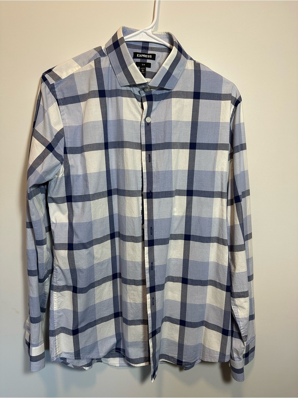 Express Men’s Blue & White Plaid Button-Down Shirt